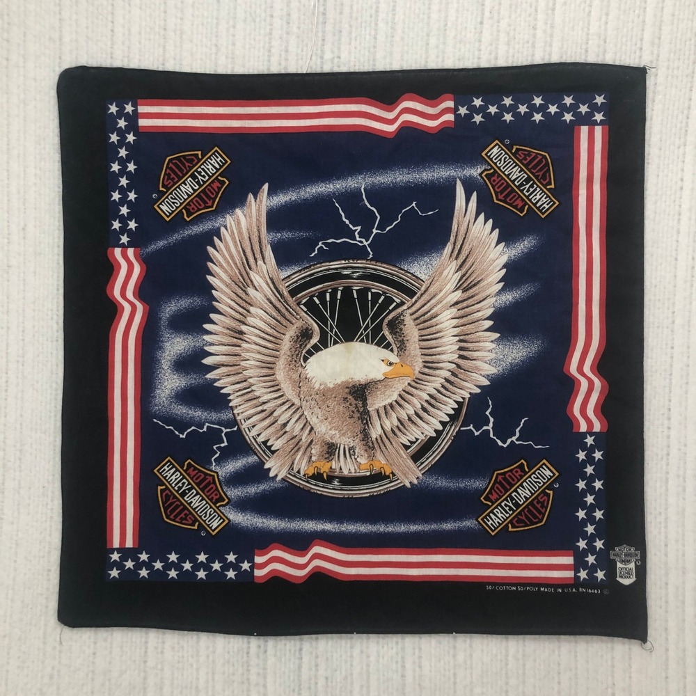 Vintage Harley Davidson Bandana Eagle American Flag Stars Stripes Made in USA
